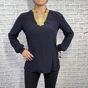 |•LANDS' END•| Beaded Collar V-Neck Top Size 6